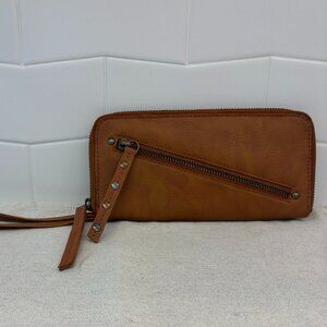 Free People, Distressed Vegan Wallet/Wristlet - Brown